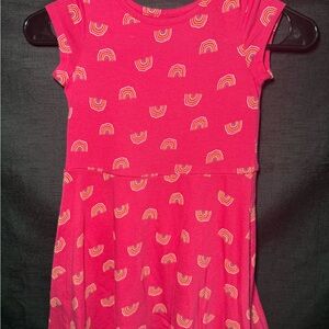 Cat & Jack Bright Pink Rainbow Print Cap-Sleeve Dress
